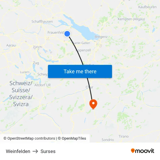 Weinfelden to Surses map