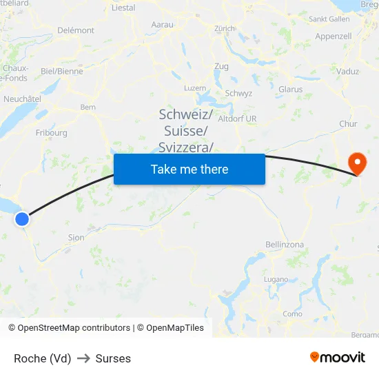 Roche (Vd) to Surses map