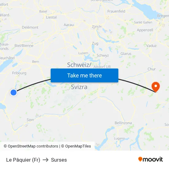 Le Pâquier (Fr) to Surses map