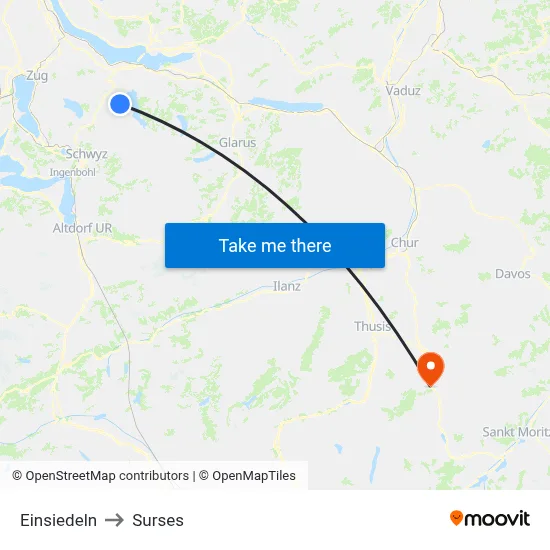 Einsiedeln to Surses map