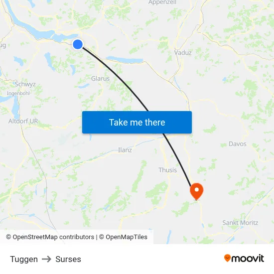 Tuggen to Surses map
