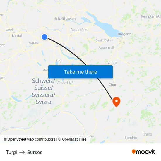 Turgi to Surses map