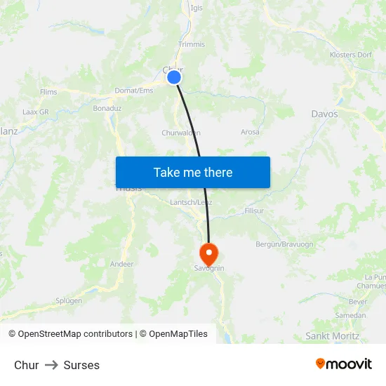 Chur to Surses map