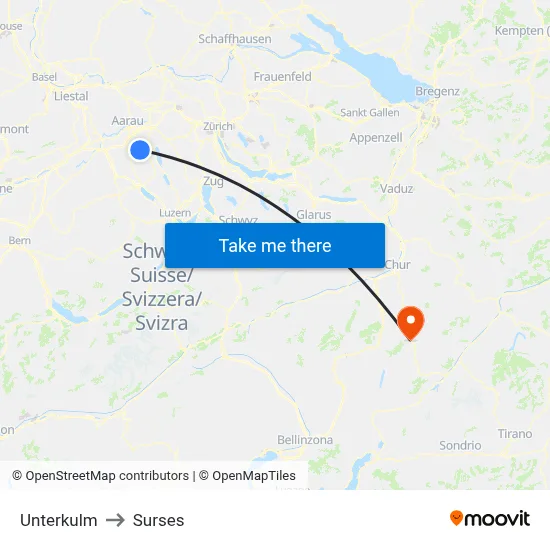Unterkulm to Surses map