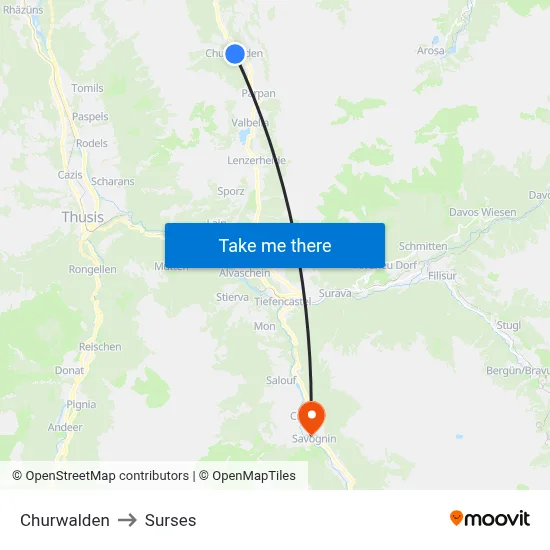 Churwalden to Surses map