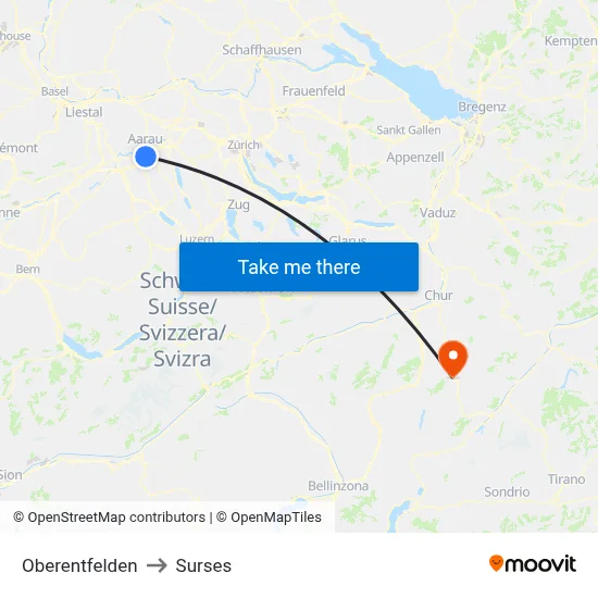 Oberentfelden to Surses map