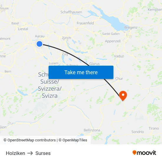 Holziken to Surses map