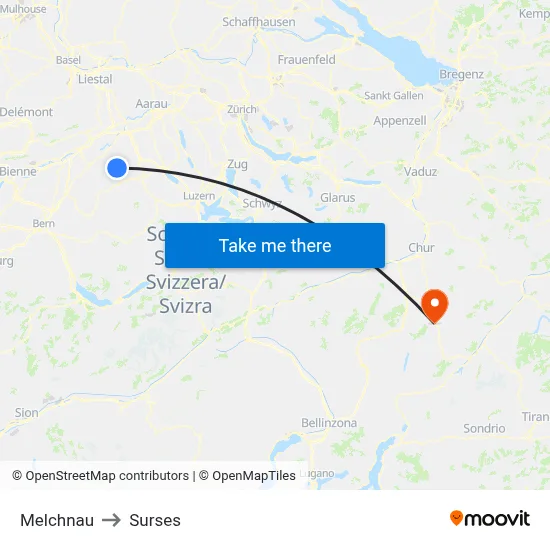 Melchnau to Surses map