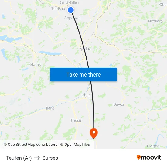 Teufen (Ar) to Surses map
