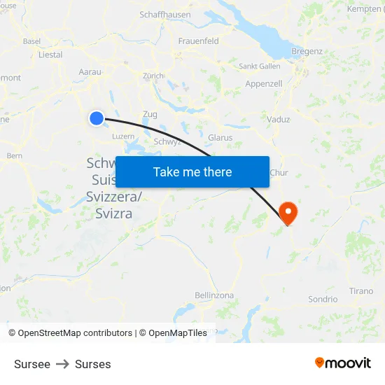 Sursee to Surses map