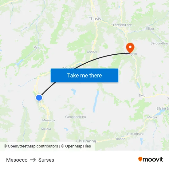 Mesocco to Surses map