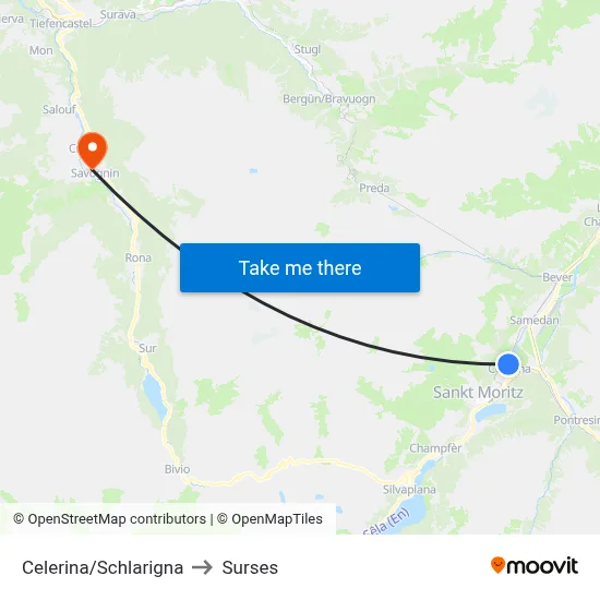 Celerina/Schlarigna to Surses map