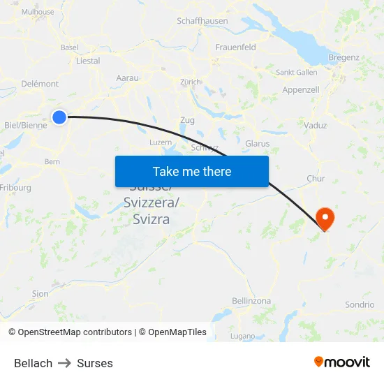 Bellach to Surses map