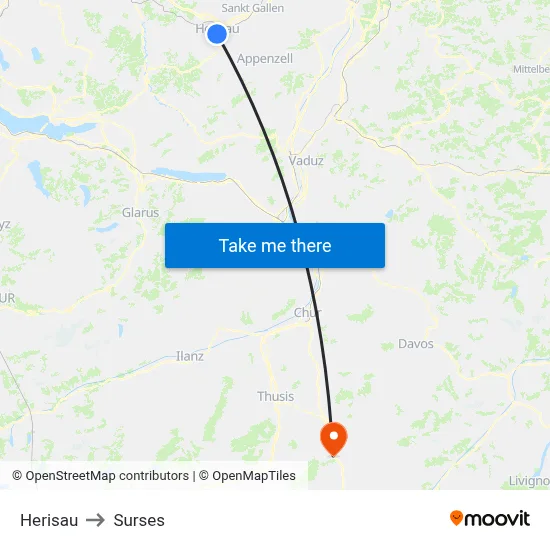 Herisau to Surses map