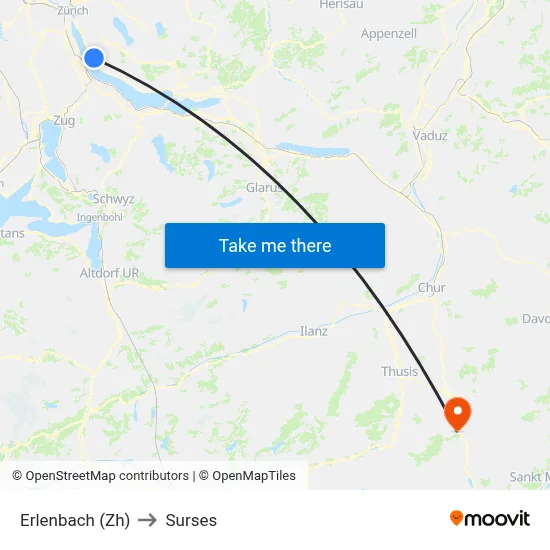 Erlenbach (Zh) to Surses map