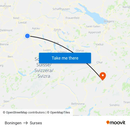 Boningen to Surses map