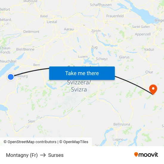 Montagny (Fr) to Surses map