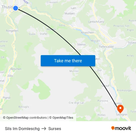 Sils Im Domleschg to Surses map