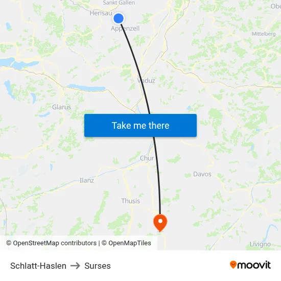 Schlatt-Haslen to Surses map