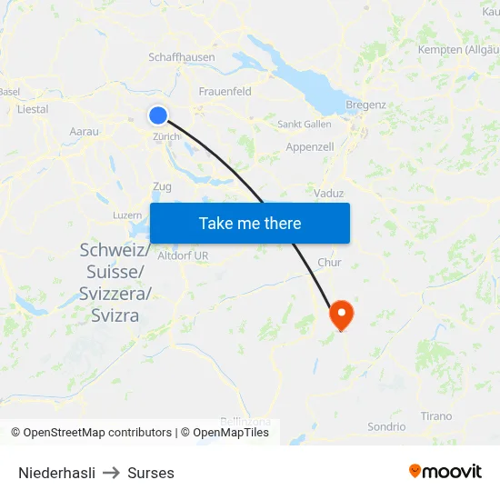 Niederhasli to Surses map