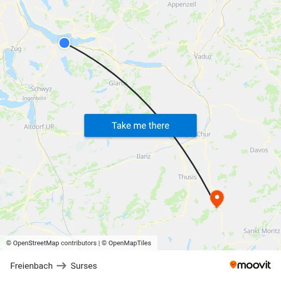 Freienbach to Surses map
