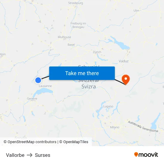 Vallorbe to Surses map