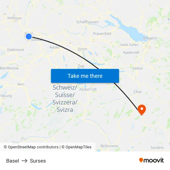Basel to Surses map