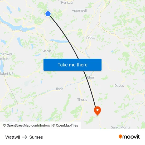 Wattwil to Surses map