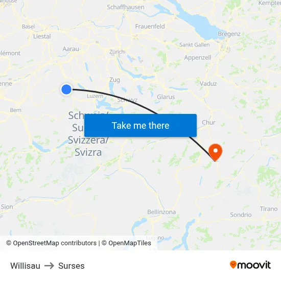 Willisau to Surses map