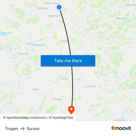 Trogen to Surses map