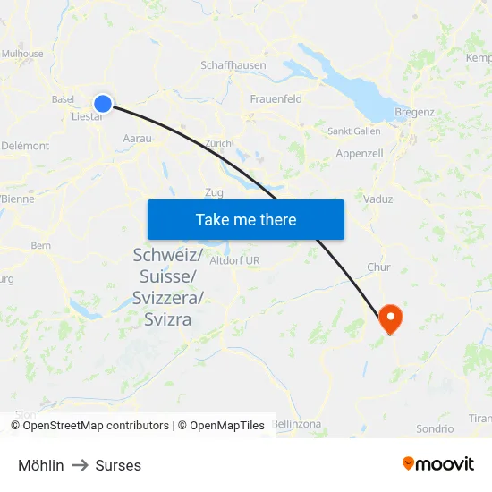 Möhlin to Surses map