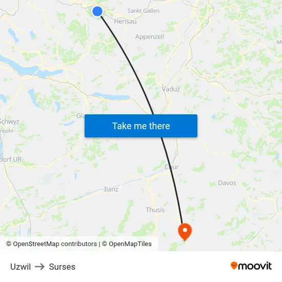 Uzwil to Surses map