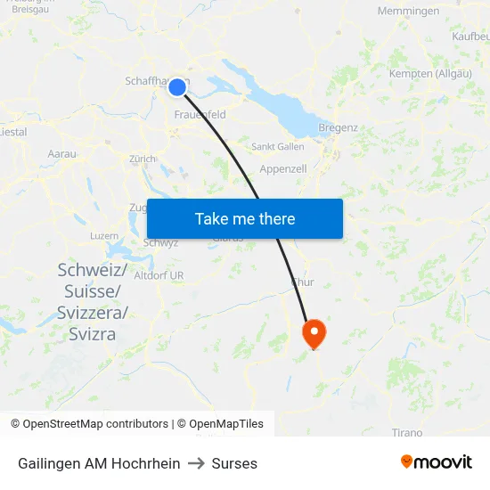Gailingen AM Hochrhein to Surses map