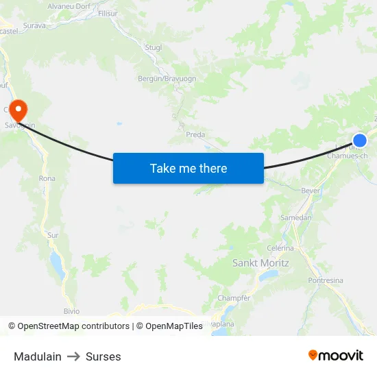 Madulain to Surses map