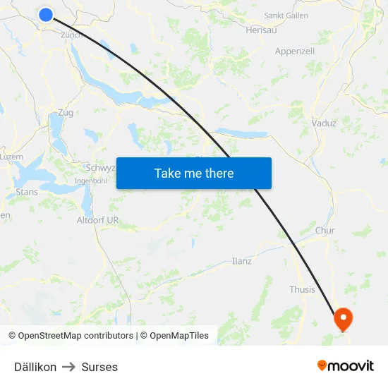Dällikon to Surses map