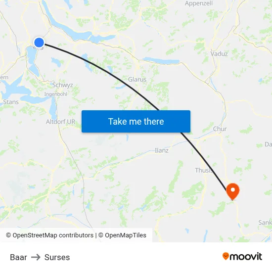 Baar to Surses map
