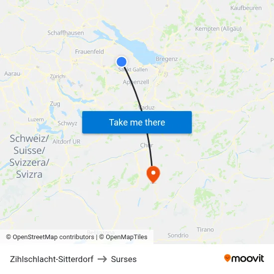 Zihlschlacht-Sitterdorf to Surses map