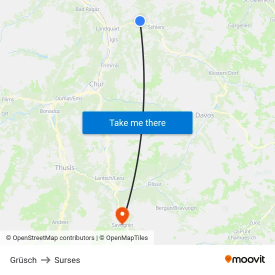 Grüsch to Surses map