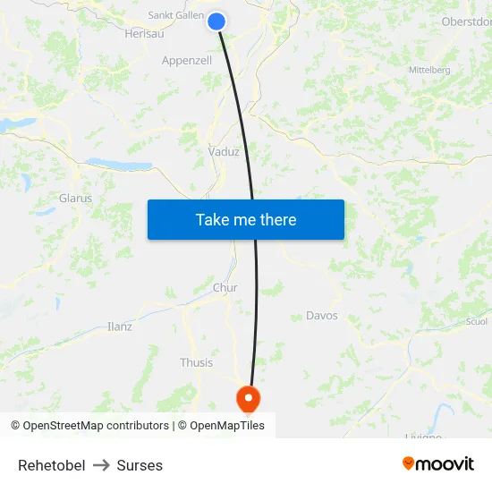 Rehetobel to Surses map