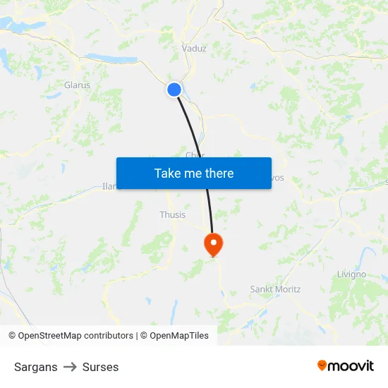 Sargans to Surses map