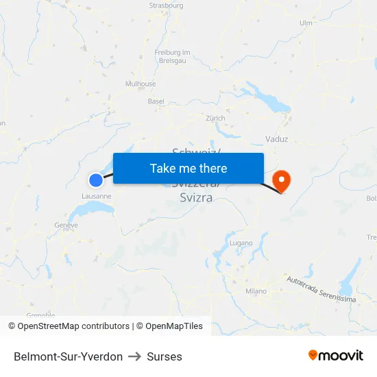 Belmont-Sur-Yverdon to Surses map