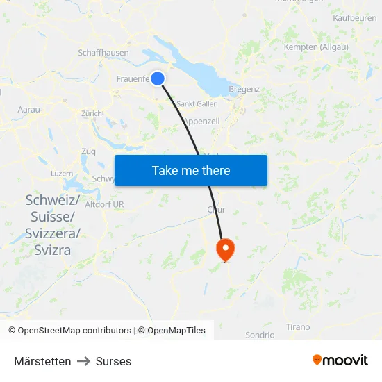 Märstetten to Surses map