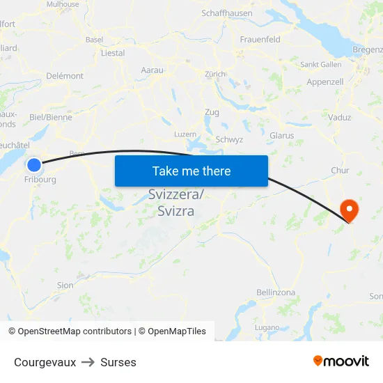 Courgevaux to Surses map