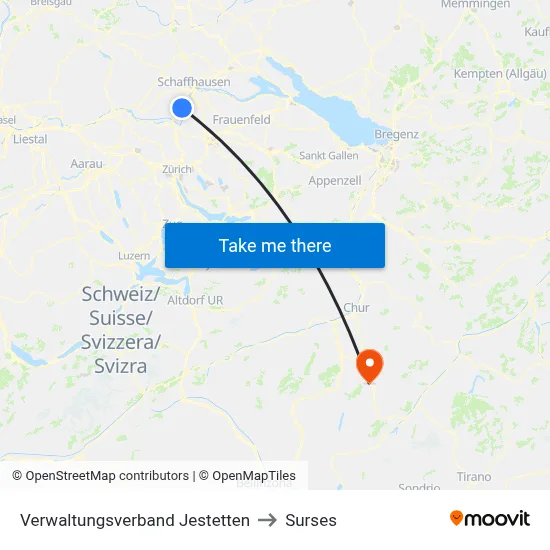 Verwaltungsverband Jestetten to Surses map