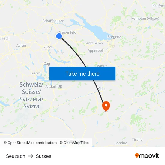 Seuzach to Surses map