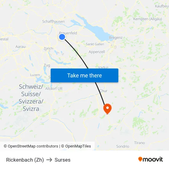 Rickenbach (Zh) to Surses map