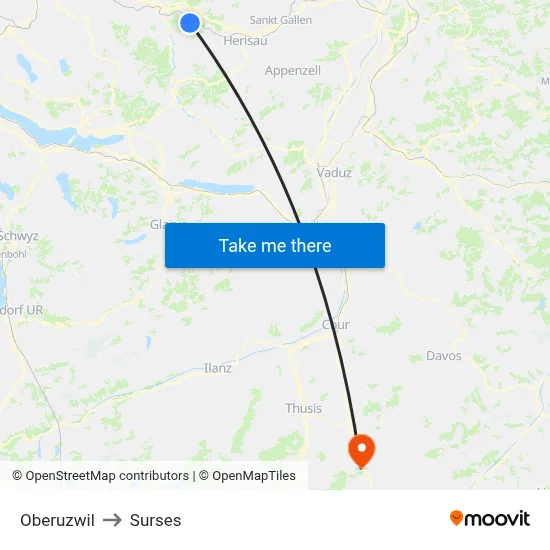 Oberuzwil to Surses map