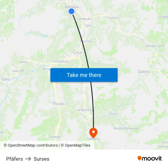 Pfäfers to Surses map