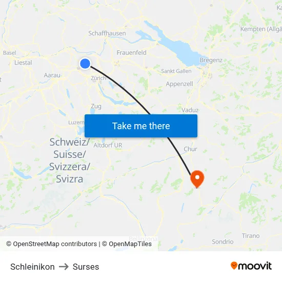 Schleinikon to Surses map