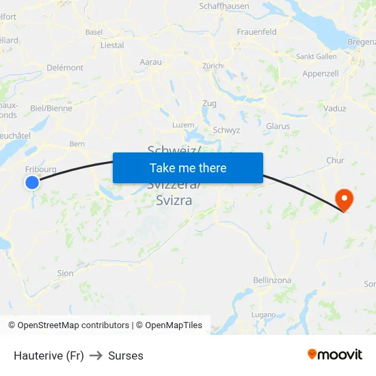 Hauterive (Fr) to Surses map